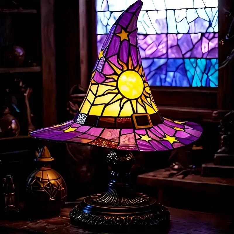 Witch Hat Lamps, USB Stained Resin Glowing Gothic Retro Resin Lamp For Bedroom Party With Mystical Charm, Creative Wizard Hat Shape Lights For Indoor Party Haunted Mansion Halloween Decoration