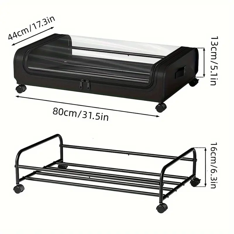 2pcs Under Bed Storage Organizer Metal Underbed Bins With Wheels And Lid Metal Underbed Storage Containers Under Bed Rolling Storage For Clothes