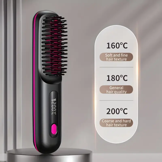 Portable Wireless Hair Straightener Comb - USB Charging, 3-speed Temperature Control, Negative Ion Technology, Long-lasting Luster, LED Display Screen, Lightweight, Perfect For Travel