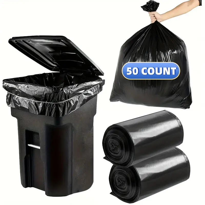 65 gallon plus thickened heavy duty garbage bag, tear resistant, high quality 25/ 50/ 100/ 150 pack black garbage bag, suitable for yard garbage storage, garbage disposal