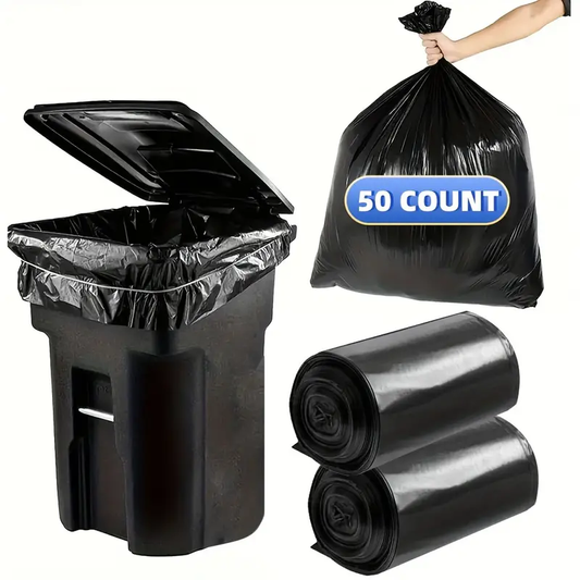 65 gallon plus thickened heavy duty garbage bag, tear resistant, high quality 25/ 50/ 100/ 150 pack black garbage bag, suitable for yard garbage storage, garbage disposal