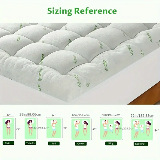 Cooling Bamboo Extra Thick Mattress Topper - Quilted Fitted Mattress Pad with 8-21 Inch Deep Pocket, Breathable Polyester & Bamboo Fiber, Machine Washable, White Bedding for Bedroom Comfort, Comfortable Bedding
