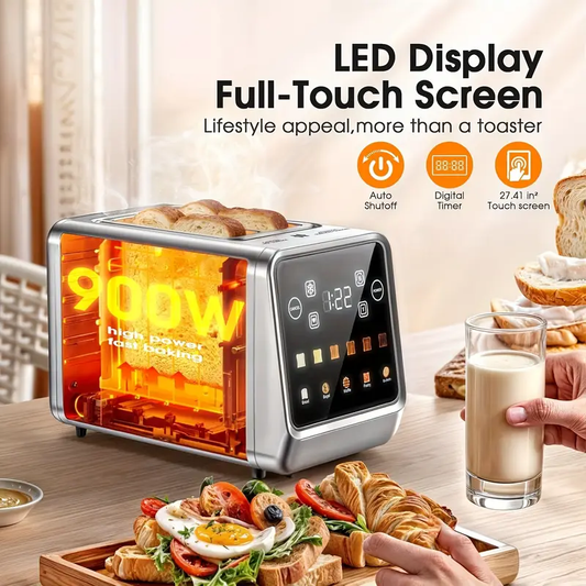 Touch Screen Toaster 2 Slice, Stainless Steel Smart Digital Toasters With Memory Function, 5 Bread Types & 6 Shade Settings, 1.5" Toasters 2 Slice Wide Slot, 900W