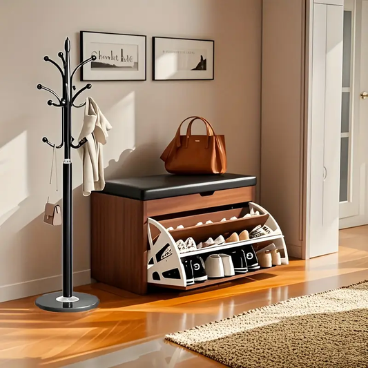 Shoe Bench with Flip-Drawer and Seat Cushion, Freestanding Shoe Rack for Entryway