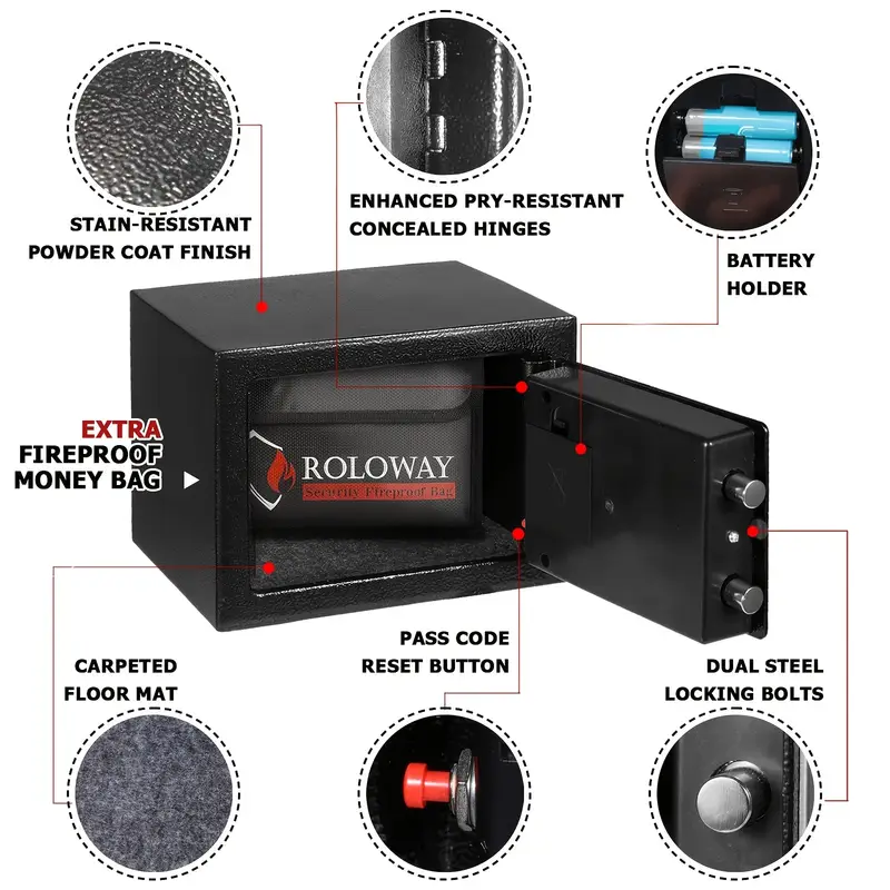 Heavy-Duty Fireproof Steel Safe with Cash Bag - Secure Home Safe Box with Keypad & Key Lock, Ideal for Storing Money, Documents, and Valuables