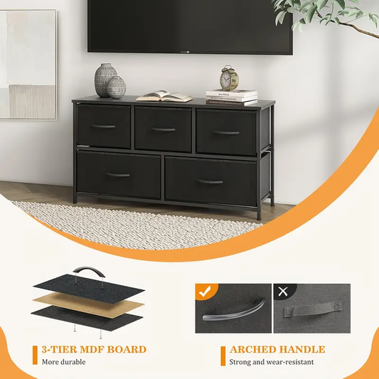 Storage Cabinet with 5 Drawers: Fabric Closet Organizer, Metal Frame And Wood Tabletop, Ideal Chest Storage And Storage Cabinet for Lab, Living Room And Bed Room