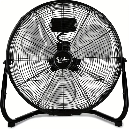 Simple Deluxe Floor Fan 3 Speed High Velocity Industrial, Heavy Duty Metal Design For Warehouse, Workshop, Factory, And Basement Black, 20 Inch, Fans On And, Industrial Fan,
