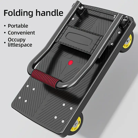 Heavy-Duty Folding Hand Cart with Silent Swivel Wheels, 660 Lbs Capacity - Black and Metallic Gray, Portable Utility Cart for Moving, Carrying Goods, Home Renovation