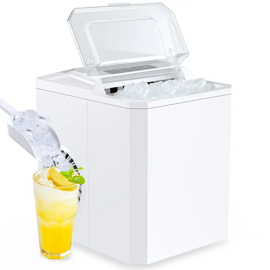 Upgraded Countertop Ice Maker with Free Ice Shovel, 9 Cubes in 6 Mins, Portable Self-Cleaning Ice Machine, 2 Sizes of Bullet Ice, Ice Scoop, Basket and Handle Included