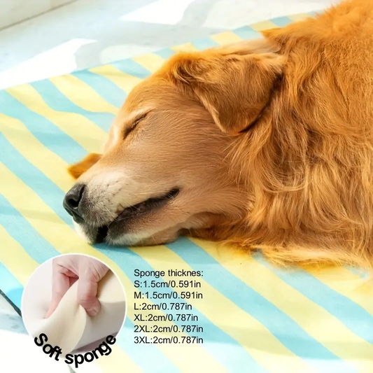 Cooling Large & Small Dogs Cooling Pad - Removable Washable Striped Polyester Bed with Cooling Silica Gel & PU Foam for Medium